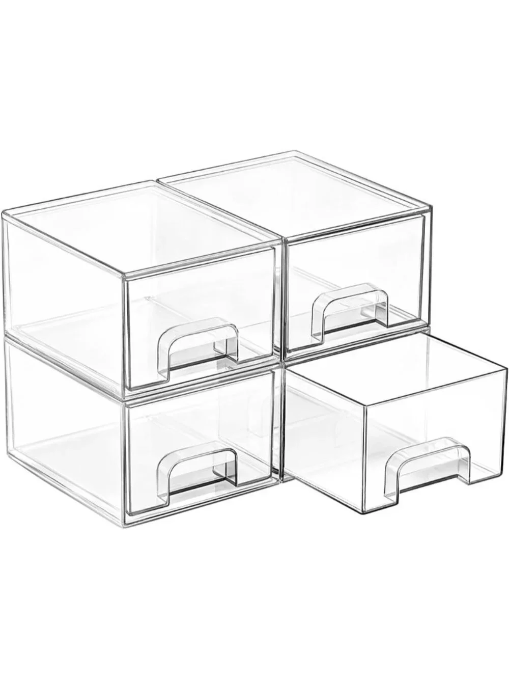 New 4 Pack Clear Stackable Storage Drawers Acrylic Makeup Vanity Organizer Bins
